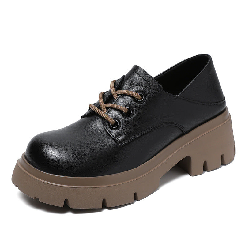 Women Retro Cowhide Leather Wedge Casual Shoes Newgew Shoes