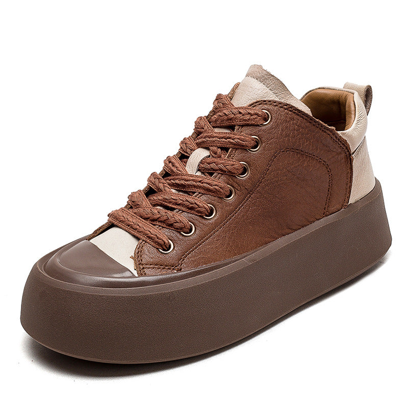 Women Retro Leather Thick Soled Casual Shoes Newgew Shoes