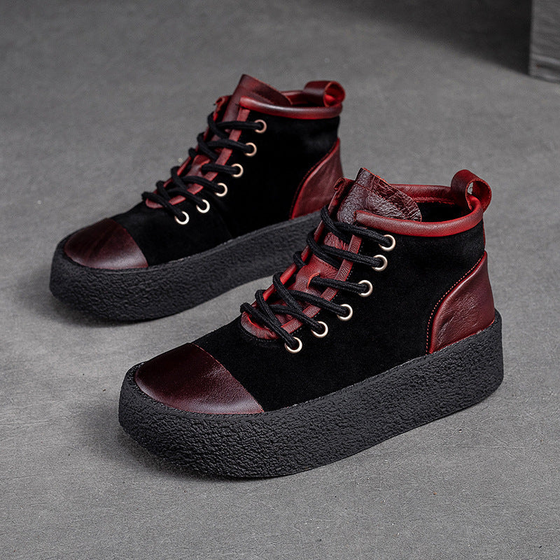 Women Retro Leather Flat Thick Soled Casual Shoes Newgew Shoes