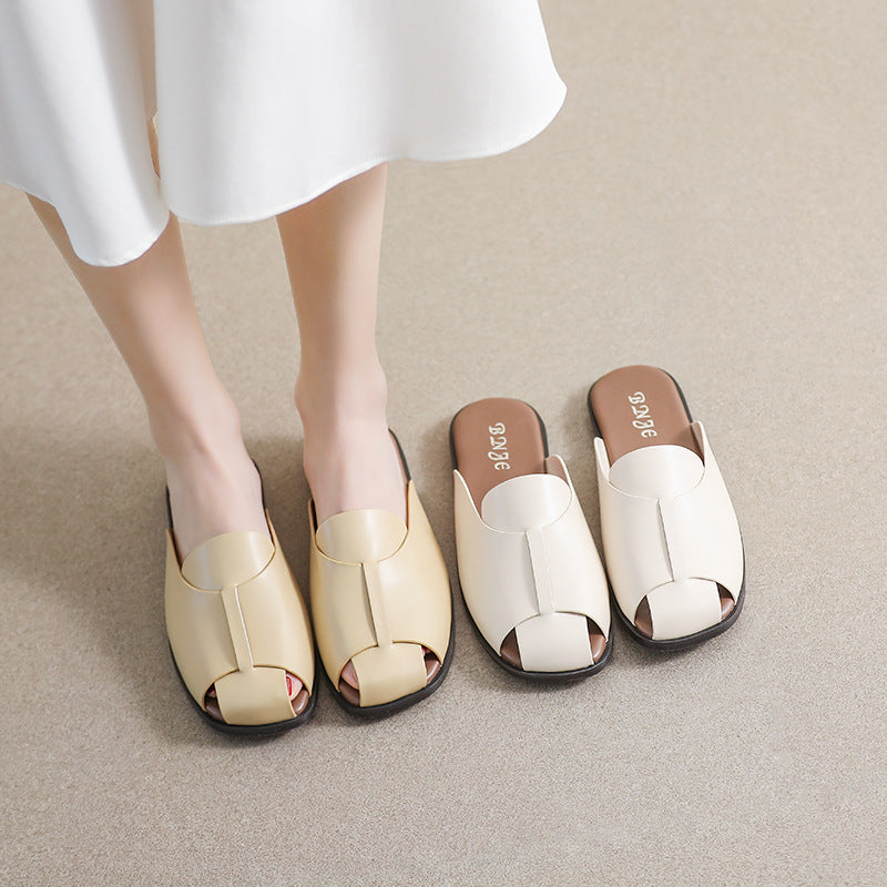 Women Retro Casual Leather Summer Slides Newgew Shoes