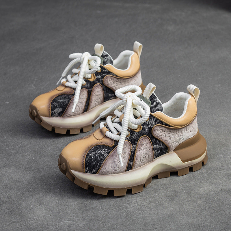 Women Fashion Color Matching Leather Lug Sole Casual Shoes Newgew Shoes