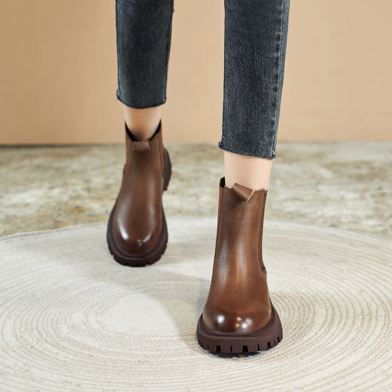Women Retro Figured Leather Patchwork Casual Boots Newgew Shoes
