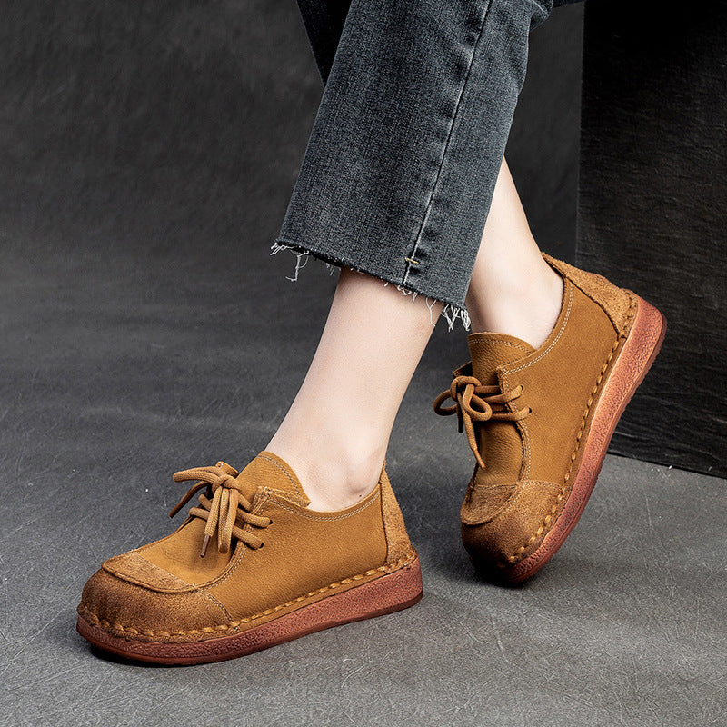 Women Retro Leather Flat Soft Casual Shoes Newgew Shoes