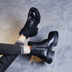 Women Retro Leather Classic Handmade Chunky Sole Boots Newgew Shoes