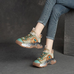 Women Patchwork Leather Retro Platform Dad Sneakers Newgew Shoes