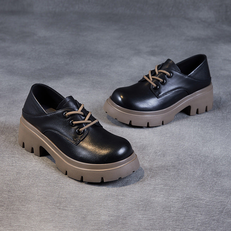 Women Retro Cowhide Leather Wedge Casual Shoes Newgew Shoes