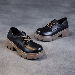 Women Retro Cowhide Leather Wedge Casual Shoes Newgew Shoes
