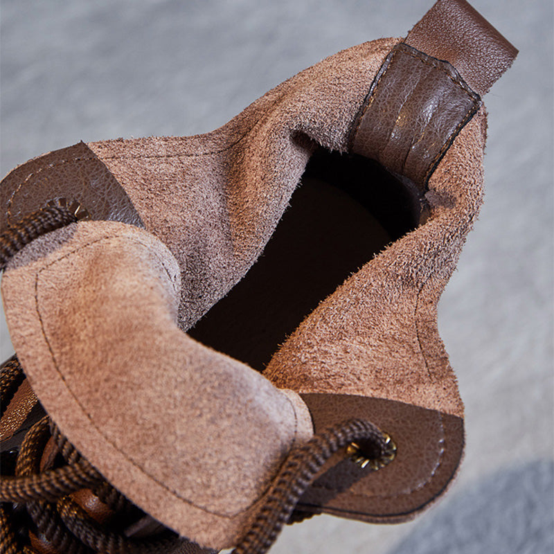 Women Classic Patchwork Leather Flat Ankle Boots Newgew Shoes