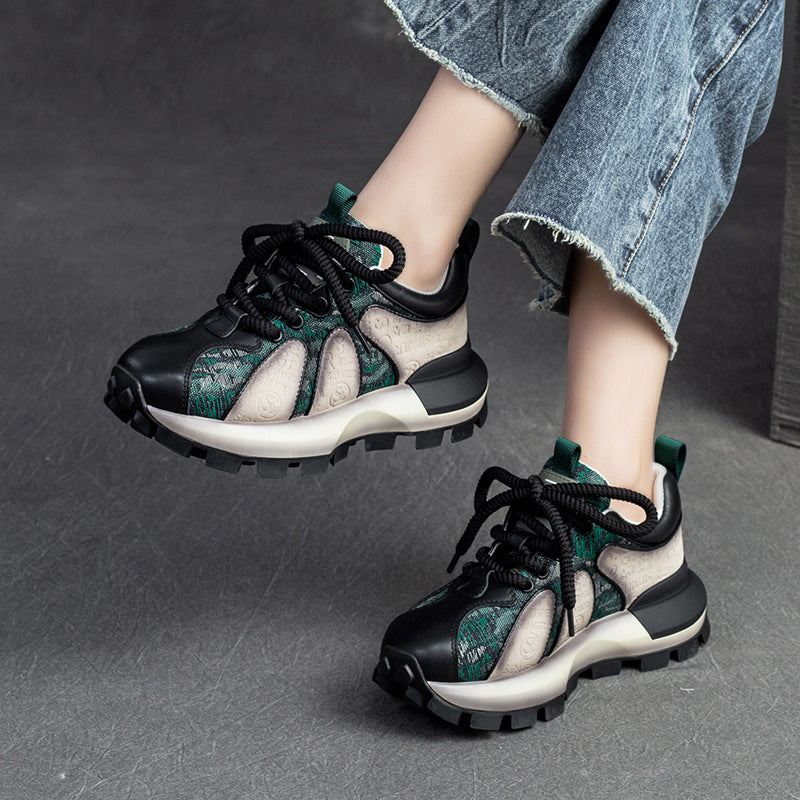 Women Fashion Color Matching Leather Lug Sole Casual Shoes Newgew Shoes