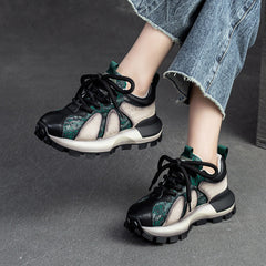 Women Fashion Color Matching Leather Lug Sole Casual Shoes Newgew Shoes