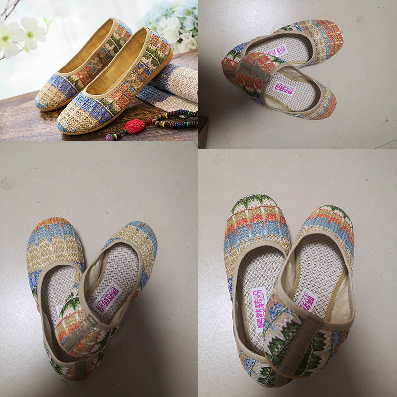 Women's Soft Bottom Beach Woven Cloth Summer Ethnic Canvas Shoes Newgew