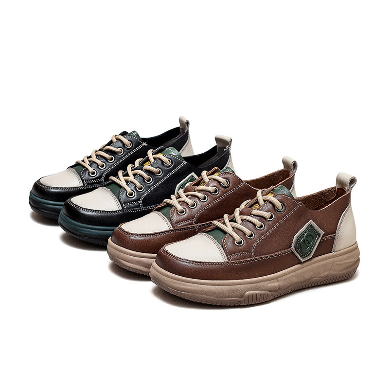 Women Retro Color Matching Leather Casual Shoes Newgew Shoes