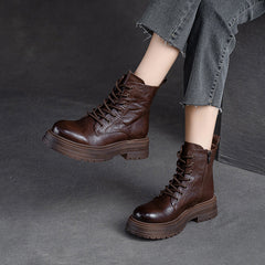 Women Retro Classic Patchwork Leather Boots Newgew Shoes