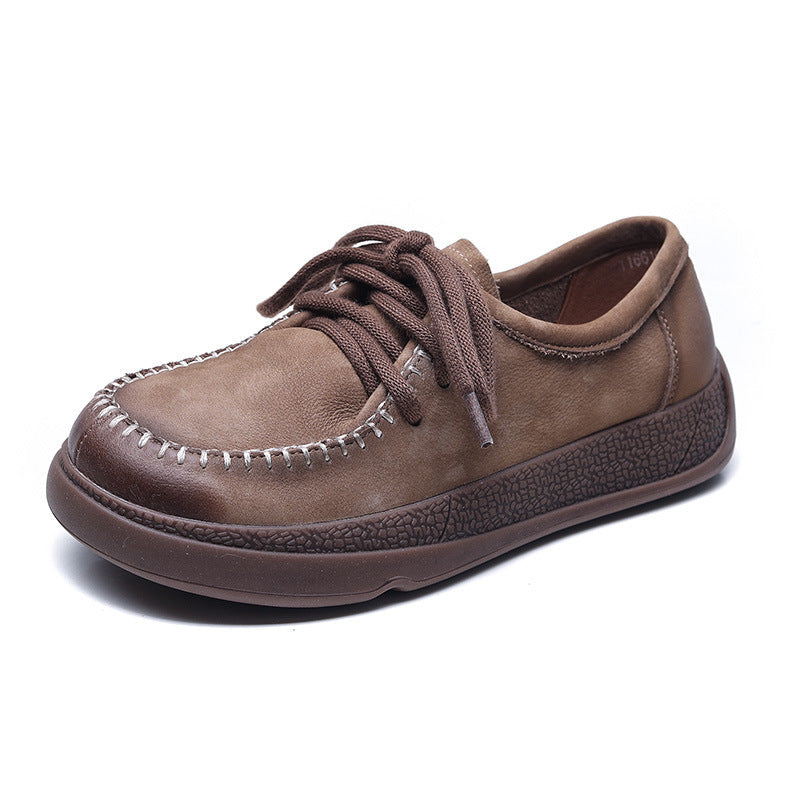 Women Soft Leather Flat Retro Casual Shoes Newgew Shoes