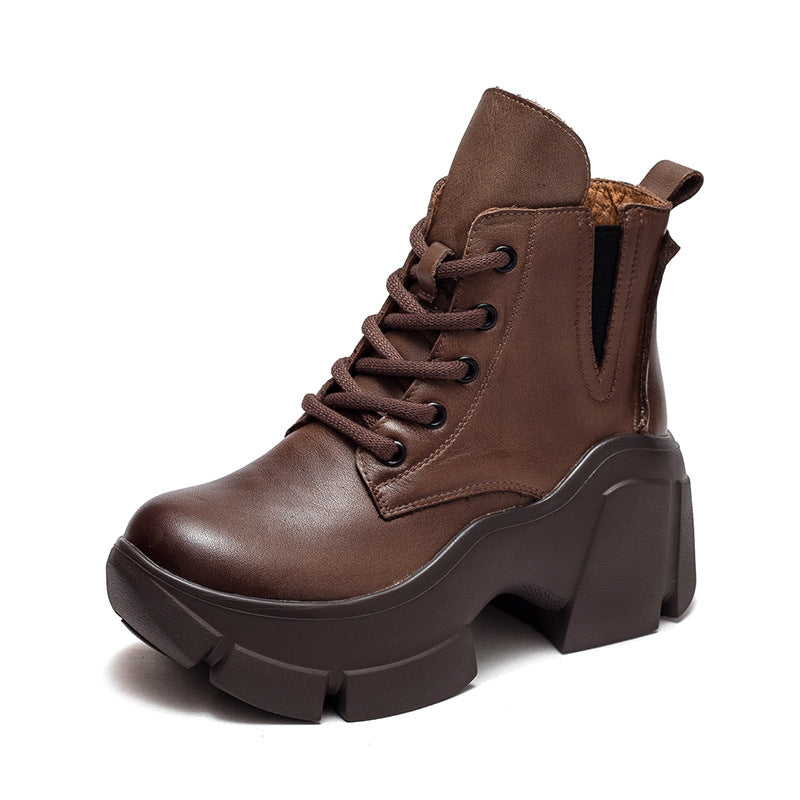 Women Retro Minimalist Leather Chunky Platform Boots Newgew Shoes