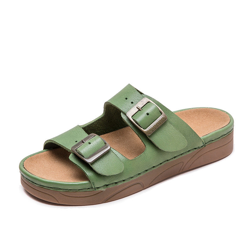 Women Retro Leather Summer Casual Slides Sandals Newgew Shoes