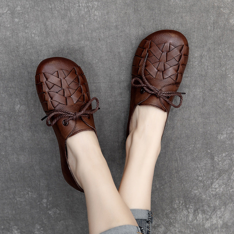 Women Retro Handmade Plaited Leather Flat Shoes Newgew Shoes