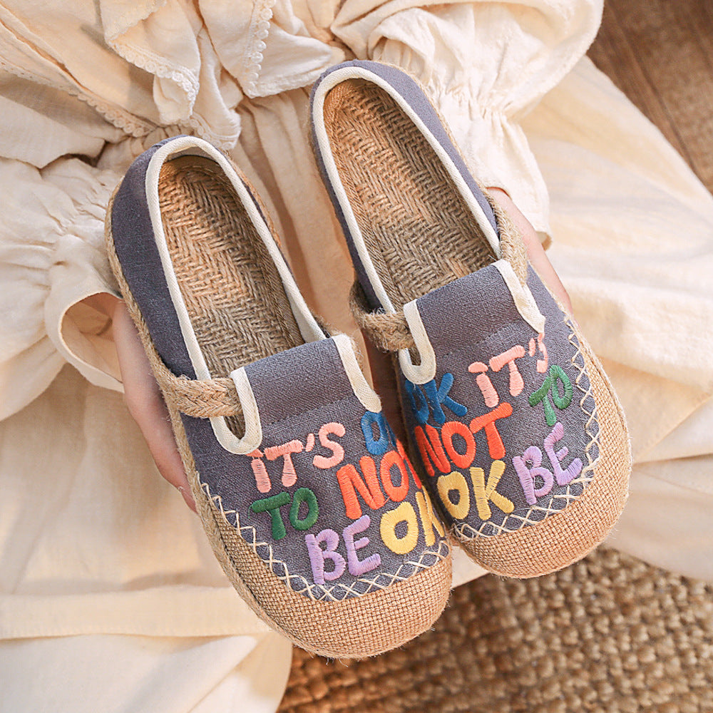 Slouchy Women's Embroidered With English Characters Canvas Shoes Newgew