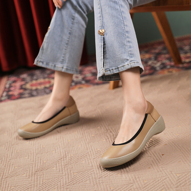 Women Retro Soft Leather Wedge Casual Shoes Newgew Shoes