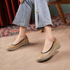 Women Retro Soft Leather Wedge Casual Shoes Newgew Shoes