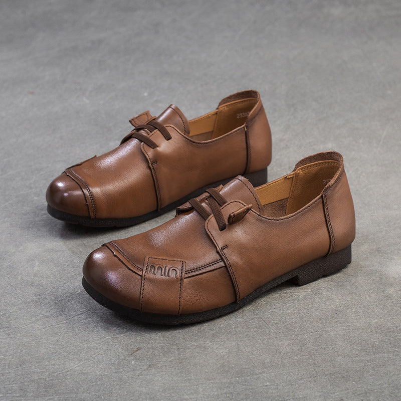 Women Retro Minimalist Leather Soft Flat Casual Shoes Newgew Shoes