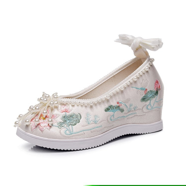 Women's Han Chinese Clothing Invisible Elevated Embroidered Antique Cloth Ancient Canvas Shoes Newgew