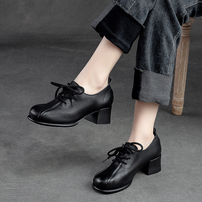 Women Soft Leather Minimalist Chunky Heel Casual Shoes Newgew Shoes