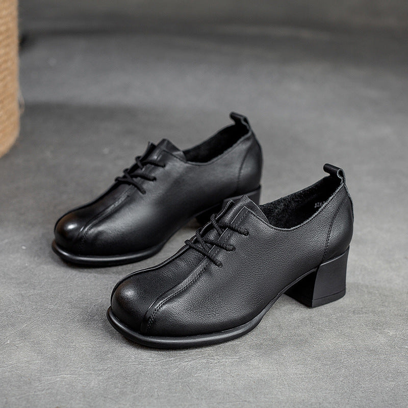 Women Soft Leather Minimalist Chunky Heel Casual Shoes Newgew Shoes