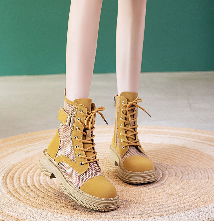 Summer Mesh Breathable Zipper Women's Boots - Yellow Newgew