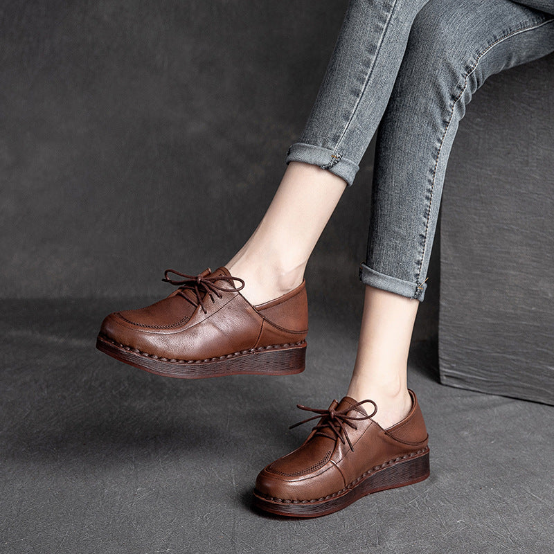 Women Soft Leather Retro Solid Casual Shoes Newgew Shoes