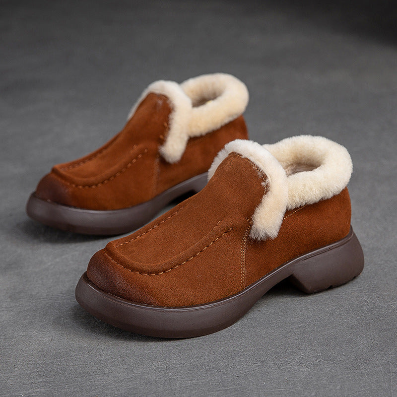 Women Retro Minimalist Thick Soled Furred Casual Shoes Newgew Shoes