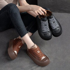 Women Retro Leather Thick Soled Casual Shoes Newgew Shoes
