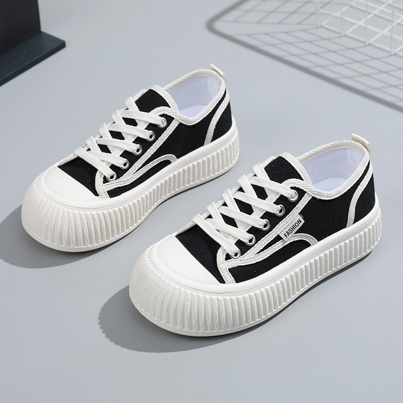 Women's White Thick Sole Height Increasing Canvas Shoes Newgew