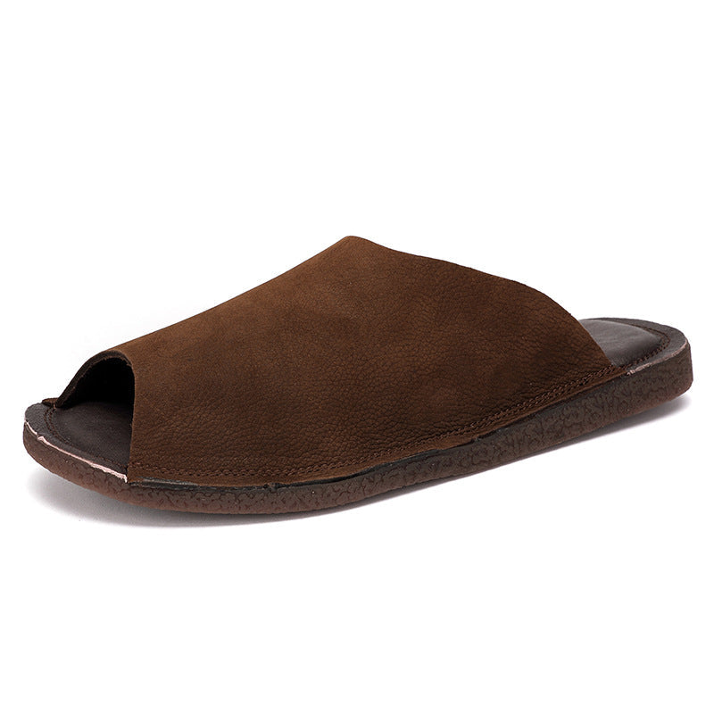 Women Retro Soft Cowhide Summer Flat Slides Newgew Shoes