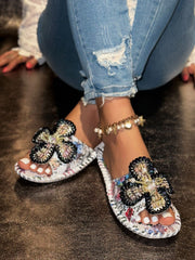 Fashion All-match Crystal Gem Flat Slippers NewGew