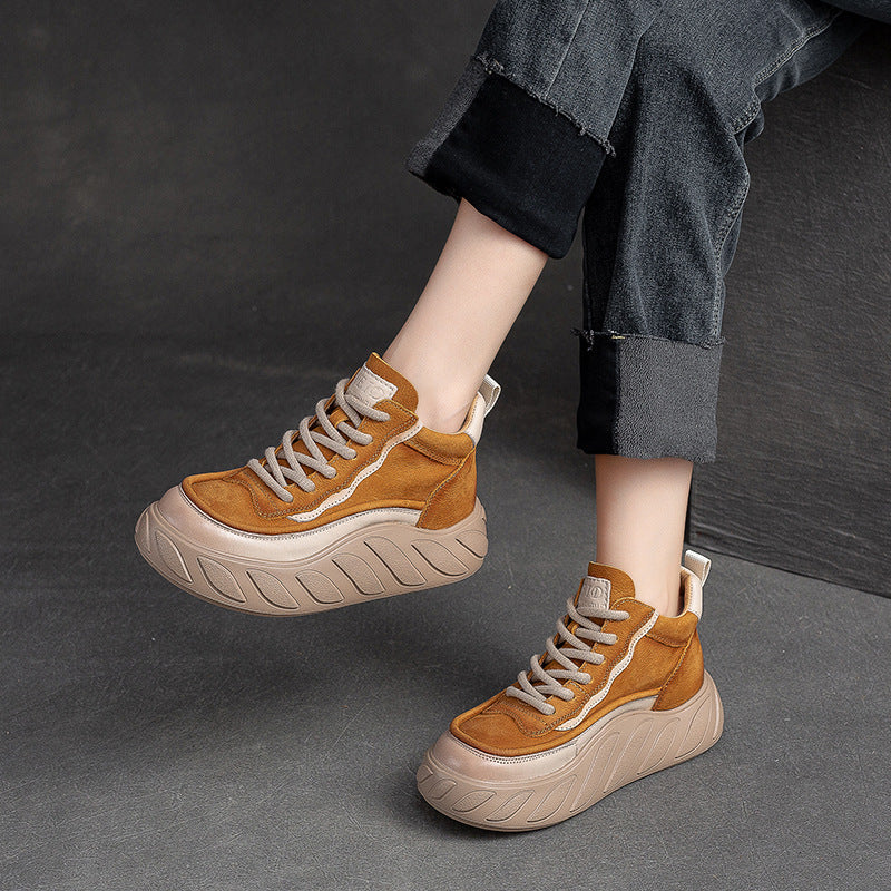 Women Minimalist Fashion Leather Thick Soled Casual Shoes Newgew Shoes