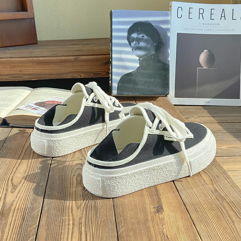 Women's Step On Two Wear Platform White Canvas Shoes Newgew