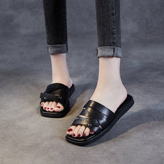 Women Soft Leather Retro Summer Casual Slides Sandals Newgew Shoes