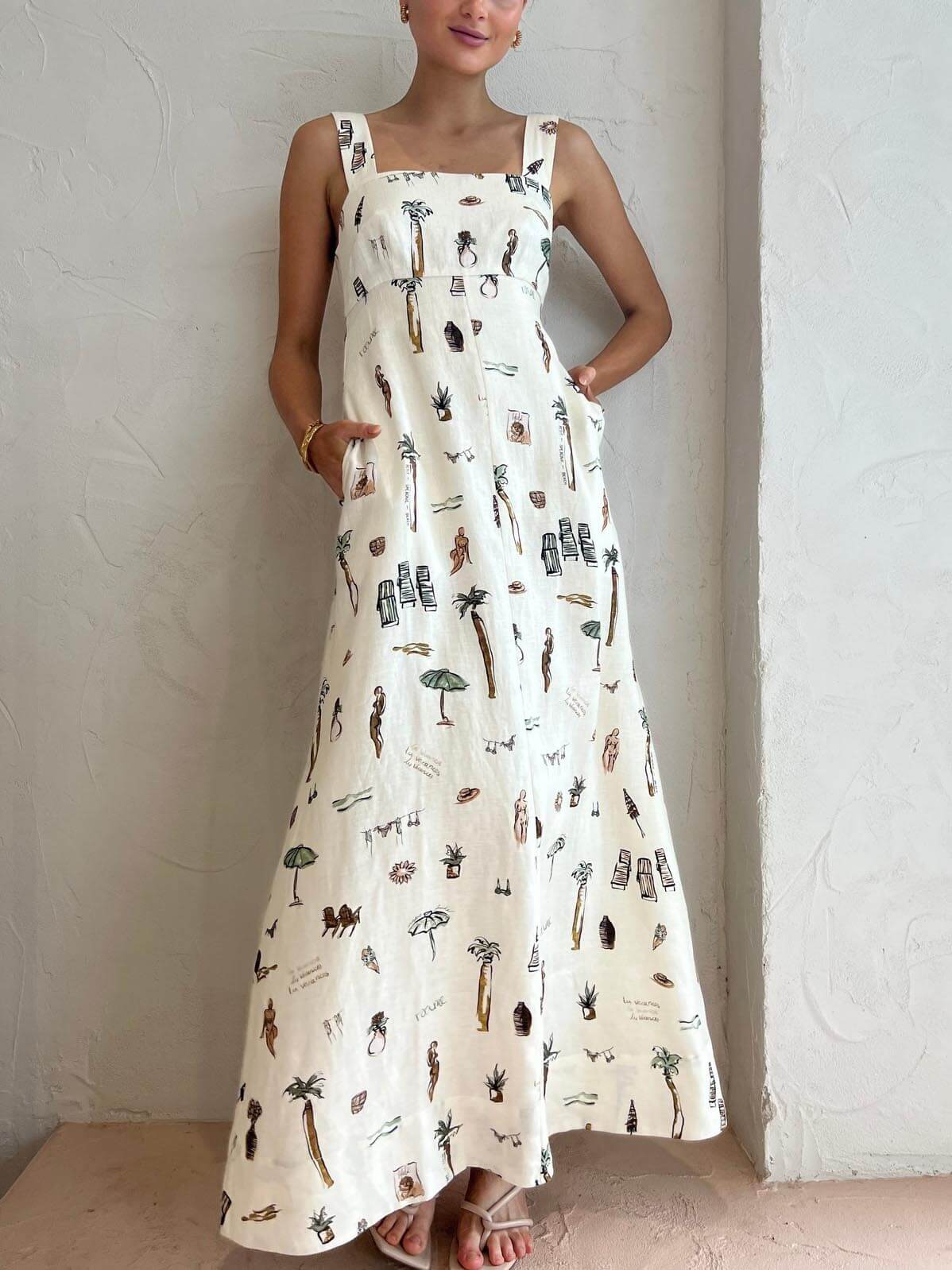 Fashionable Personalized Graffiti Suspender Backless Maxi Dress Newgew Dresses
