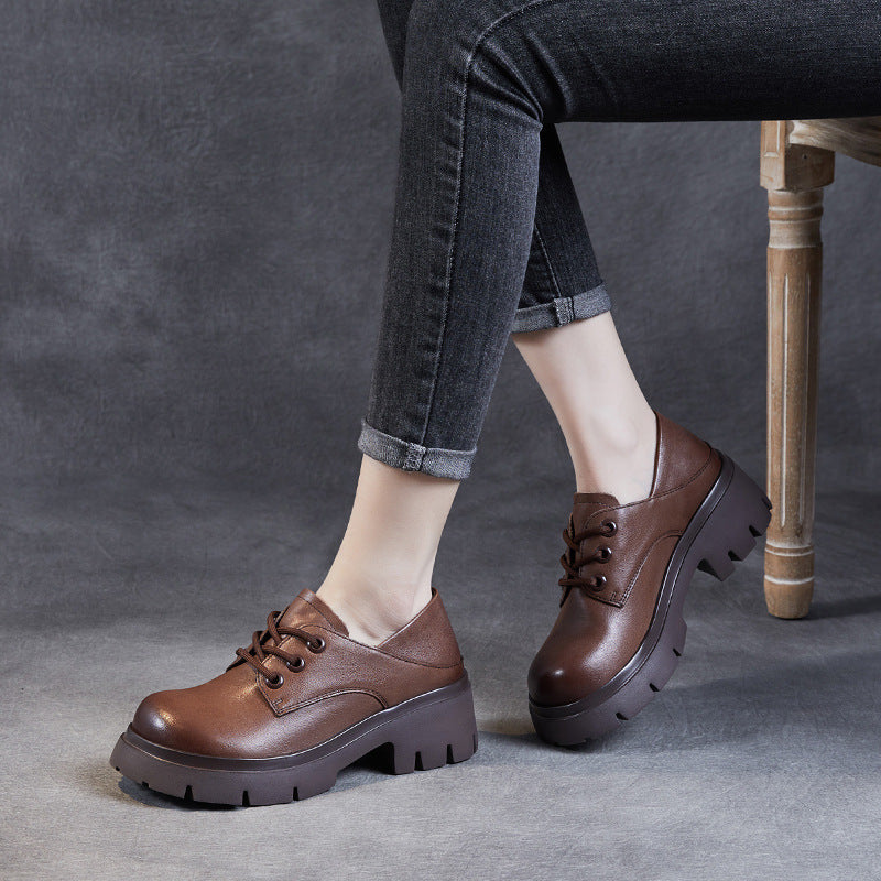 Women Retro Cowhide Leather Wedge Casual Shoes Newgew Shoes