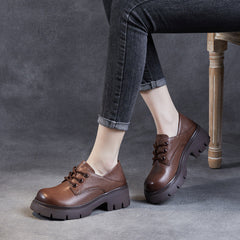 Women Retro Cowhide Leather Wedge Casual Shoes Newgew Shoes