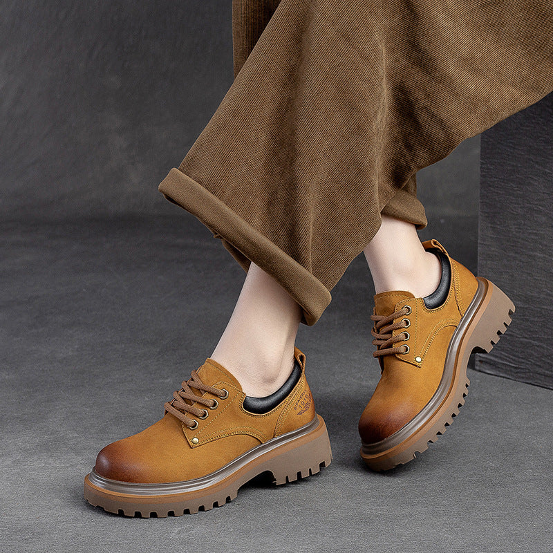 Women Retro Classic Leather Thick Soled Casual Shoes Newgew Shoes