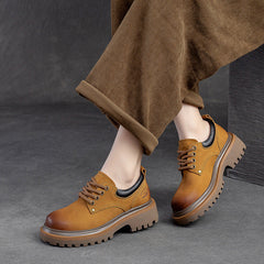 Women Retro Classic Leather Thick Soled Casual Shoes Newgew Shoes