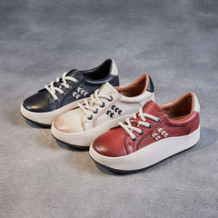 Women Casual Lace Up Cowhide Thick Soled Shoes Newgew Shoes