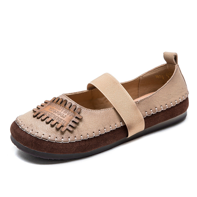Women Retro Patchwork Leather Soft Flat Casual Shoes Newgew Shoes