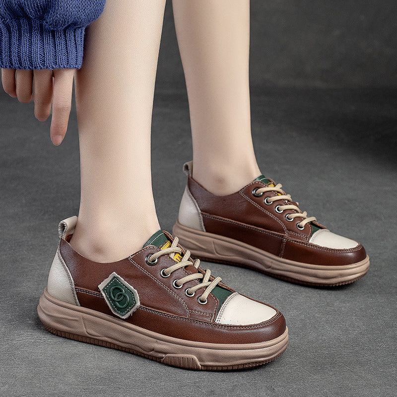 Women Retro Color Matching Leather Casual Shoes Newgew Shoes
