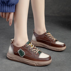 Women Retro Color Matching Leather Casual Shoes Newgew Shoes