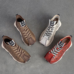 Women Retro Hollow Leather Lug Sole Ankle Boots Newgew Shoes
