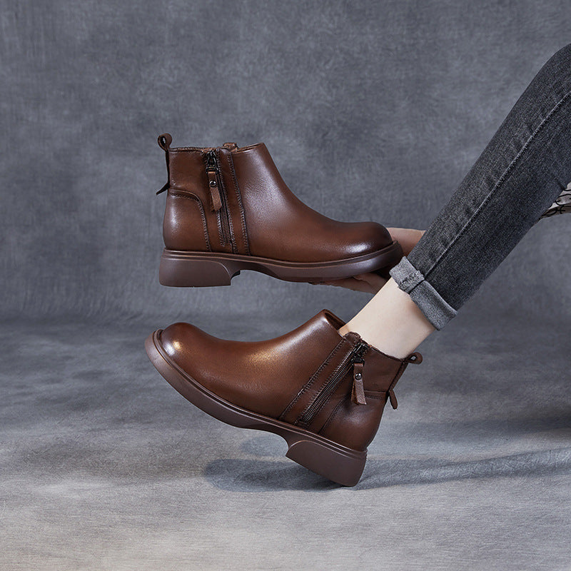 Women Minimalist Leather Double Side Zippers Ankle Boots Newgew Shoes