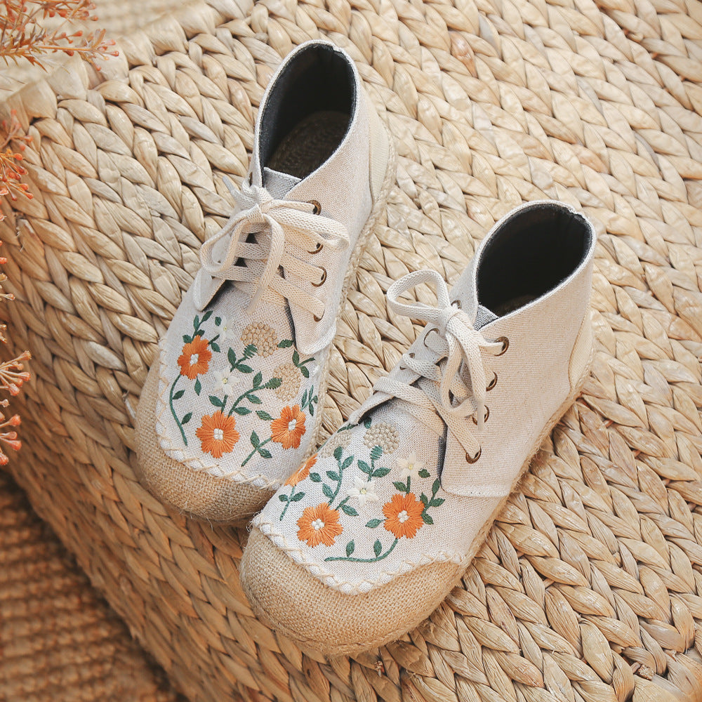 Linen Ethnic Style Middle Top Stitching Canvas Shoes Newgew
